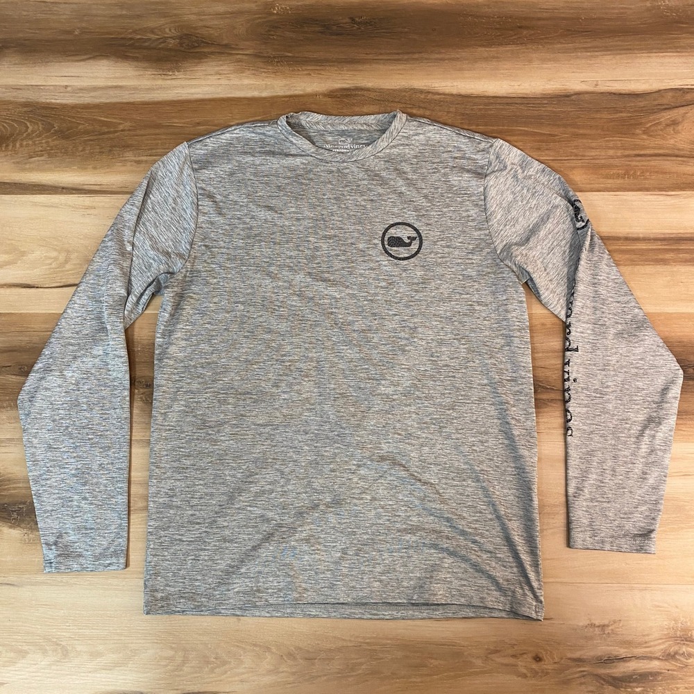 Vineyard Vines Performance Long Sleeve T-Shirt Gray Whale Logo Men's Size Small